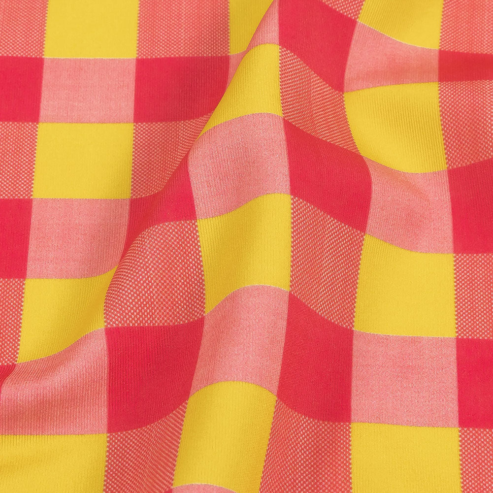 Hot Pink and Yellow Checks UV Protective Compression Swimwear Tricot with Aloe Vera Microcapsules Hot Pink and Yellow Checks UV Protective Compression Swimwear Tricot with Aloe Vera Microcapsules