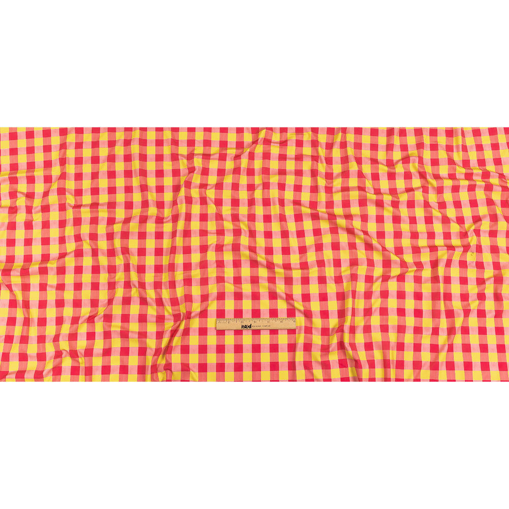 Hot Pink and Yellow Checks UV Protective Compression Swimwear Tricot with Aloe Vera Microcapsules Hot Pink and Yellow Checks UV Protective Compression Swimwear Tricot with Aloe Vera Microcapsules