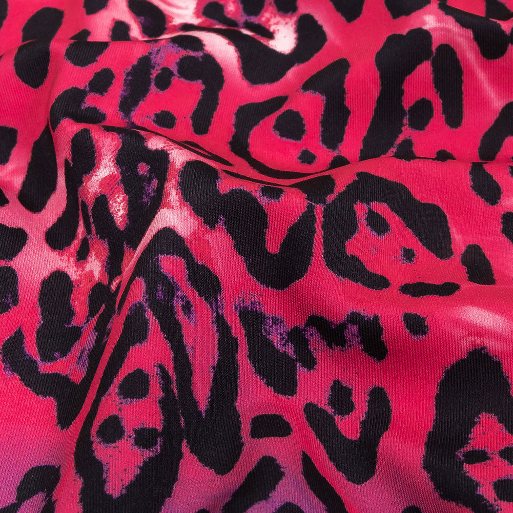 Compression Swimwear Tricot, UV Protective with Aloe Vera Microcapsules - Pink and Purple Tie Dye Leopard - Caye Collection - Detail Compression Swimwear Tricot, UV Protective with Aloe Vera Microcapsules - Pink and Purple Tie Dye Leopard - Caye Collection - Detail