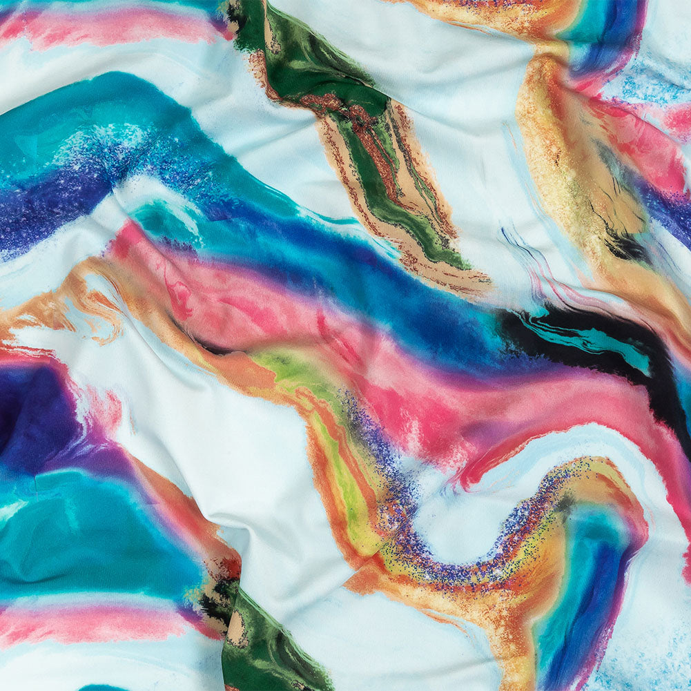 Compression Swimwear Tricot, UV Protective with Aloe Vera Microcapsules - Pale Blue and Rainbow Marbled - Caye Collection Compression Swimwear Tricot, UV Protective with Aloe Vera Microcapsules - Pale Blue and Rainbow Marbled - Caye Collection