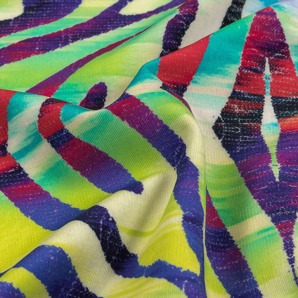 Pink, Teal and Lime Zebra Stripes UV Protective Compression Swimwear Tricot with Aloe Vera Microcapsules - Detail Pink, Teal and Lime Zebra Stripes UV Protective Compression Swimwear Tricot with Aloe Vera Microcapsules - Detail
