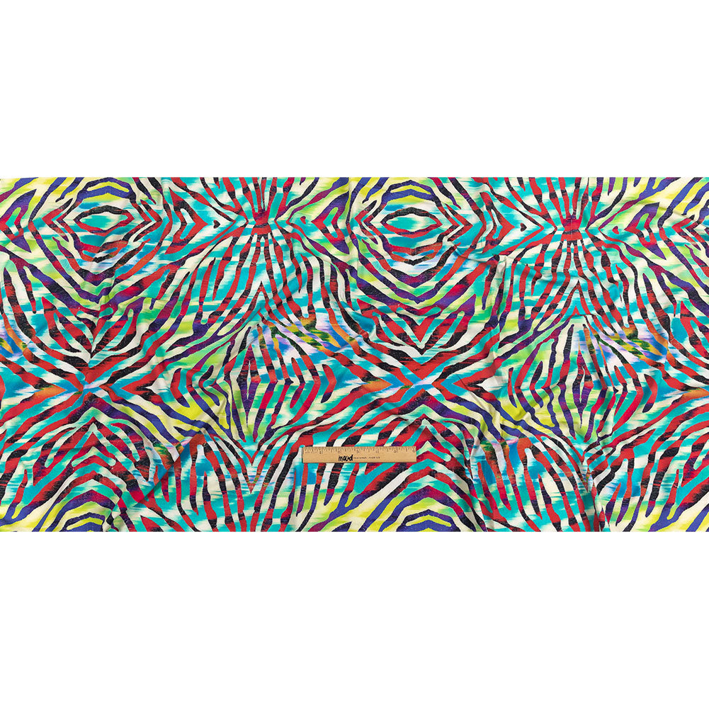 Pink, Teal and Lime Zebra Stripes UV Protective Compression Swimwear Tricot with Aloe Vera Microcapsules - Full Pink, Teal and Lime Zebra Stripes UV Protective Compression Swimwear Tricot with Aloe Vera Microcapsules - Full
