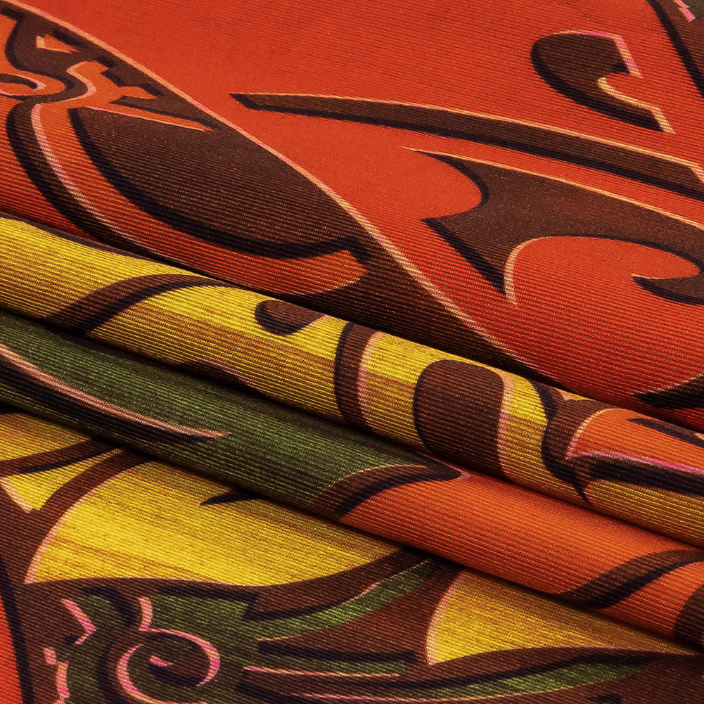 Red, Orange and Olive Green Art Nouveau Leaves UV Protective Compression Swimwear Tricot with Aloe Vera Microcapsules Red, Orange and Olive Green Art Nouveau Leaves UV Protective Compression Swimwear Tricot with Aloe Vera Microcapsules