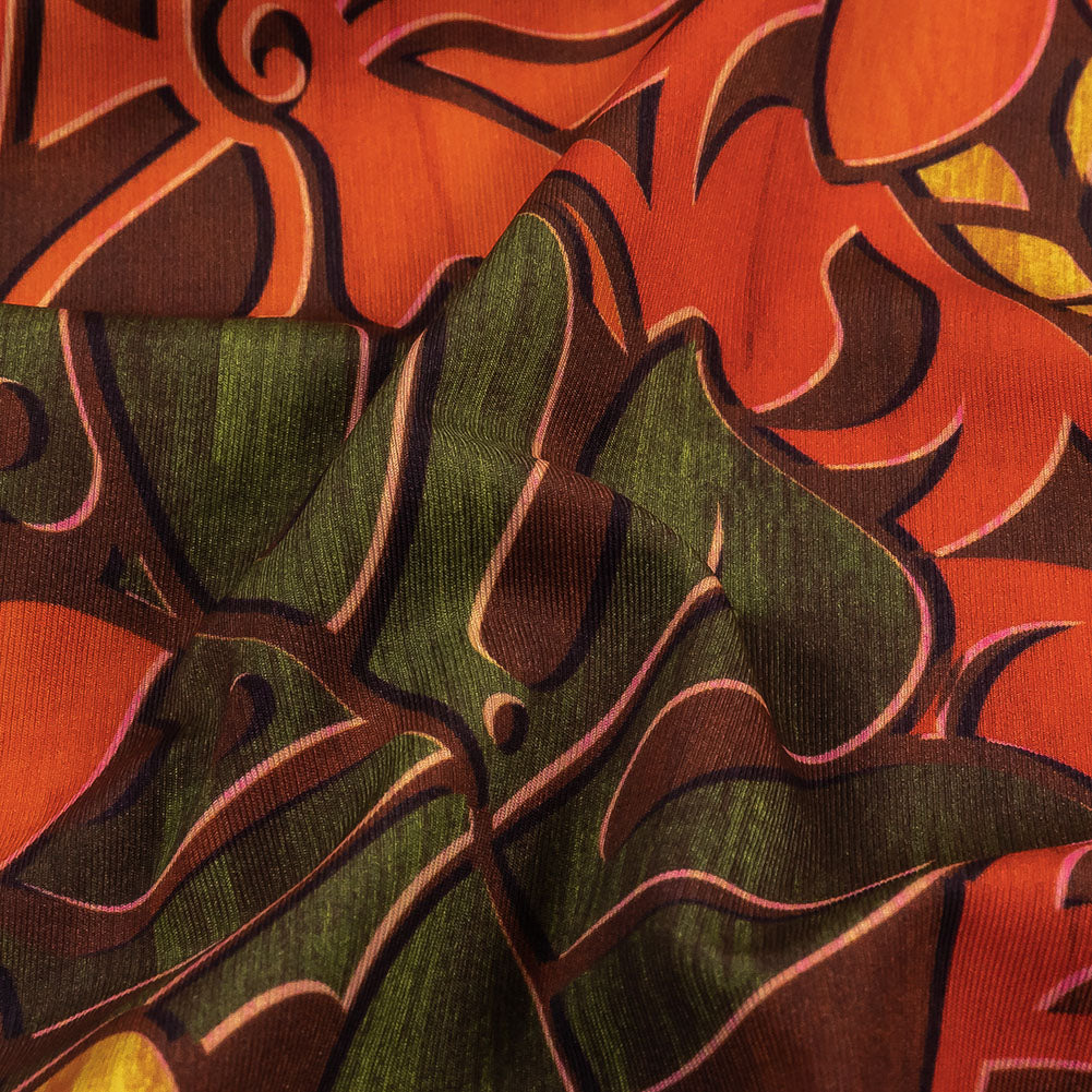 Red, Orange and Olive Green Art Nouveau Leaves UV Protective Compression Swimwear Tricot with Aloe Vera Microcapsules Red, Orange and Olive Green Art Nouveau Leaves UV Protective Compression Swimwear Tricot with Aloe Vera Microcapsules