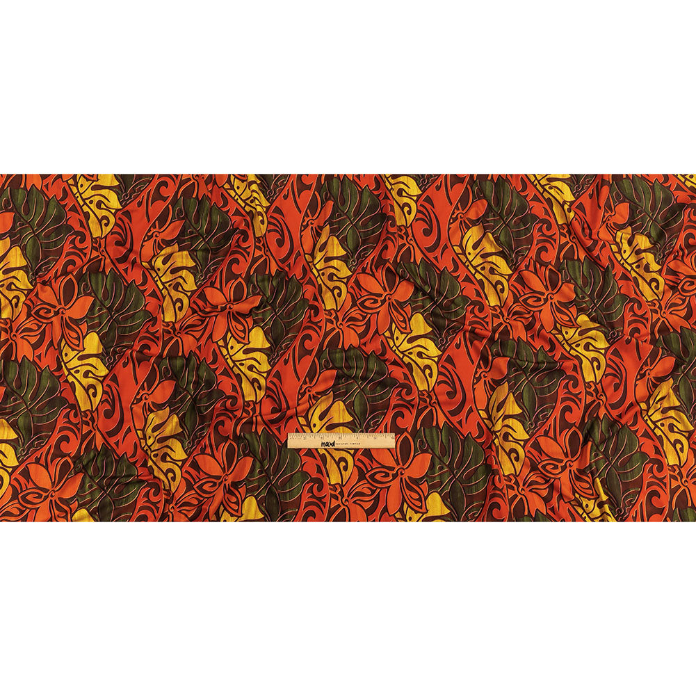 Red, Orange and Olive Green Art Nouveau Leaves UV Protective Compression Swimwear Tricot with Aloe Vera Microcapsules Red, Orange and Olive Green Art Nouveau Leaves UV Protective Compression Swimwear Tricot with Aloe Vera Microcapsules