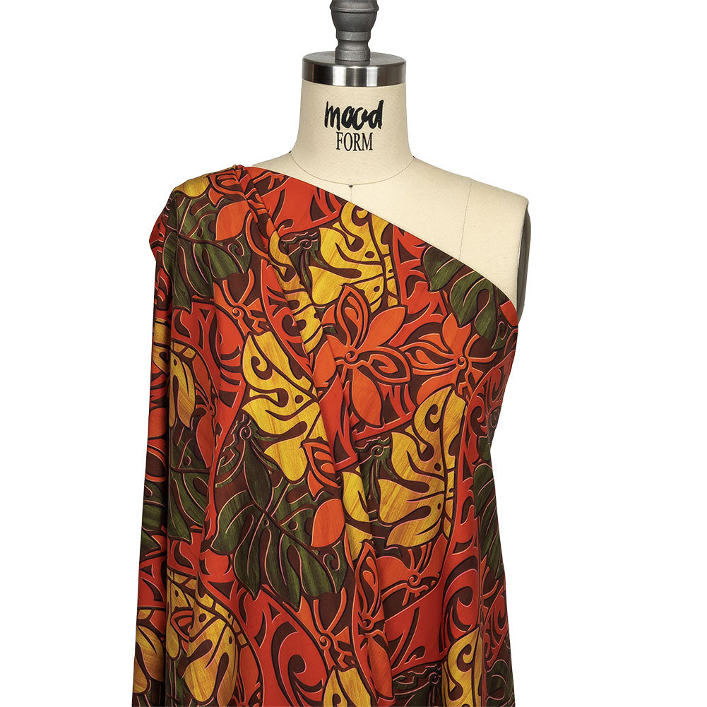 Red, Orange and Olive Green Art Nouveau Leaves UV Protective Compression Swimwear Tricot with Aloe Vera Microcapsules Red, Orange and Olive Green Art Nouveau Leaves UV Protective Compression Swimwear Tricot with Aloe Vera Microcapsules