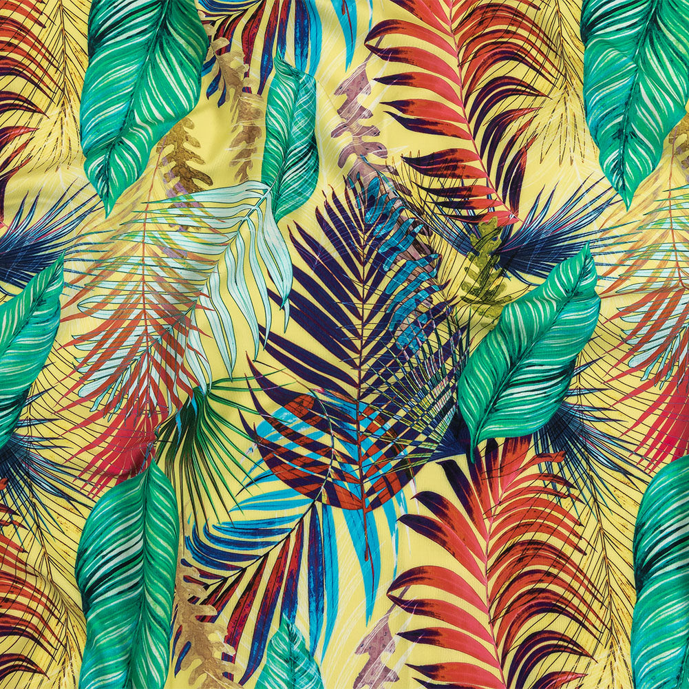 Yellow, Teal and Pink Foliage UV Protective Compression Swimwear Tricot with Aloe Vera Microcapsules Yellow, Teal and Pink Foliage UV Protective Compression Swimwear Tricot with Aloe Vera Microcapsules