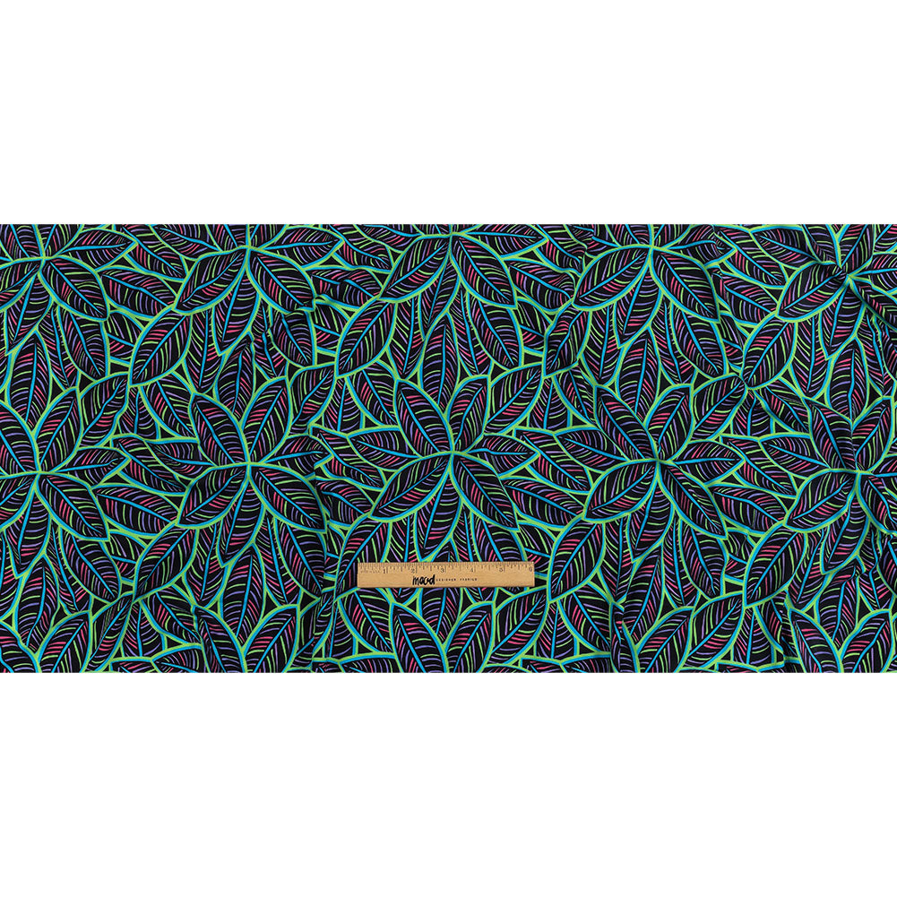 Black, Green and Blue Leaves UV Protective Compression Swimwear Tricot with Aloe Vera Microcapsules Black, Green and Blue Leaves UV Protective Compression Swimwear Tricot with Aloe Vera Microcapsules