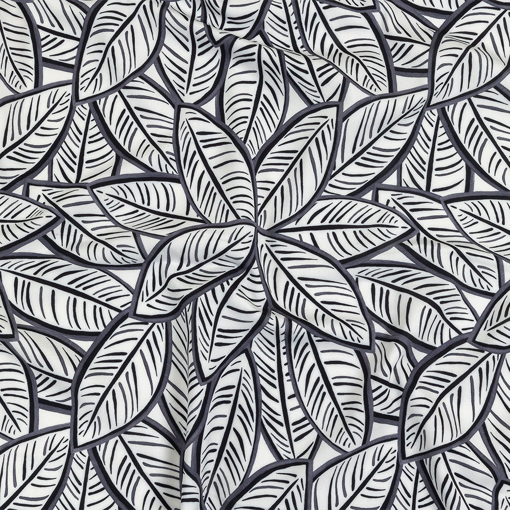 White, Folkstone Gray and Black Leaves UV Protective Compression Swimwear Tricot with Aloe Vera Microcapsules White, Folkstone Gray and Black Leaves UV Protective Compression Swimwear Tricot with Aloe Vera Microcapsules