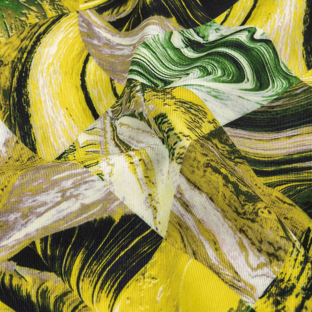 Green and Yellow Marbled Warped Diamonds UV Protective Compression Swimwear Tricot with Aloe Vera Microcapsules Detail Green and Yellow Marbled Warped Diamonds UV Protective Compression Swimwear Tricot with Aloe Vera Microcapsules Detail