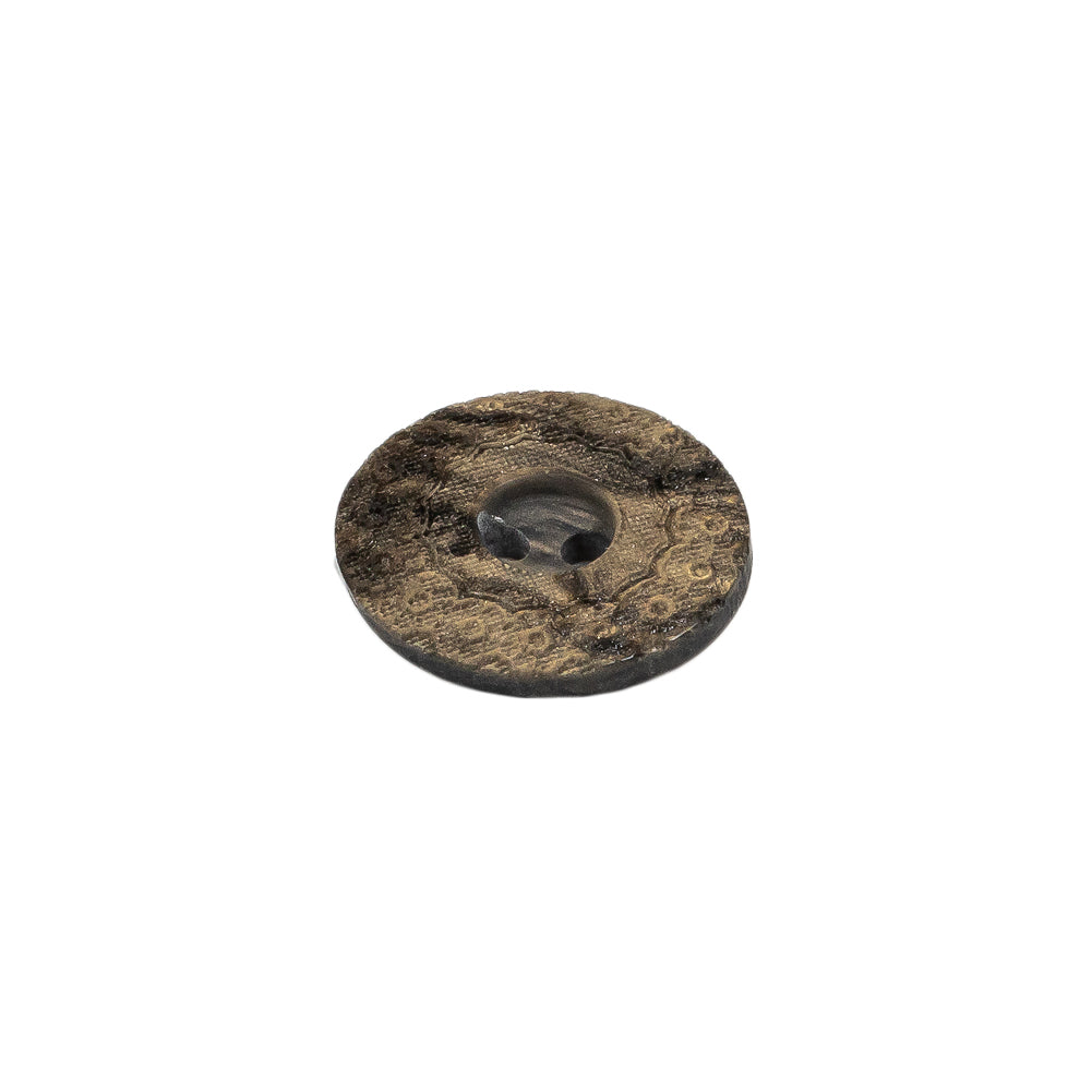 Italian Brown and Tan Wood-Look Lacy Textured Wide Rim 2-Hole Plastic Button - 24L/15mm Folded Italian Brown and Tan Wood-Look Lacy Textured Wide Rim 2-Hole Plastic Button - 24L/15mm Folded