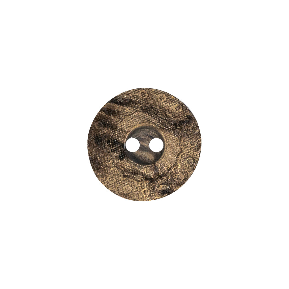 Italian Brown and Tan Wood-Look Lacy Textured Wide Rim 2-Hole Plastic Button - 24L/15mm Italian Brown and Tan Wood-Look Lacy Textured Wide Rim 2-Hole Plastic Button - 24L/15mm