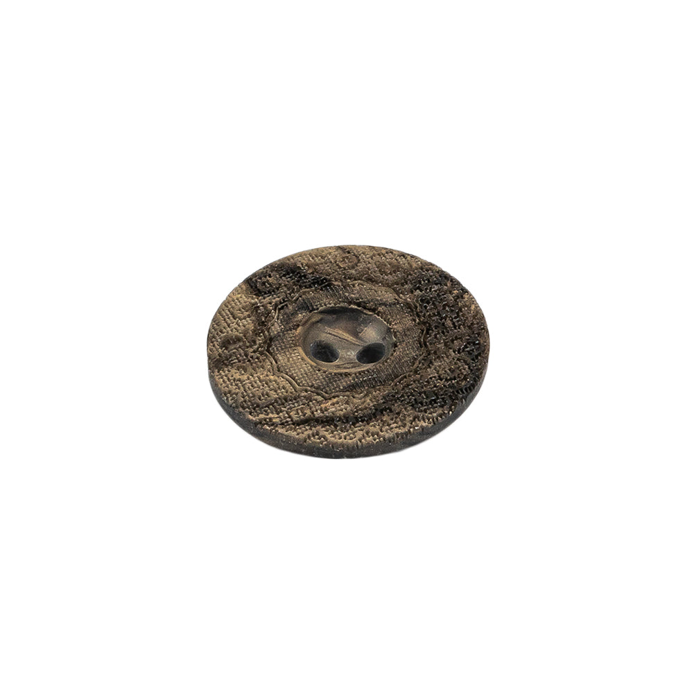 Italian Brown and Tan Wood-Look Lacy Textured Wide Rim 2-Hole Plastic Button - 28L/18mm Folded Italian Brown and Tan Wood-Look Lacy Textured Wide Rim 2-Hole Plastic Button - 28L/18mm Folded