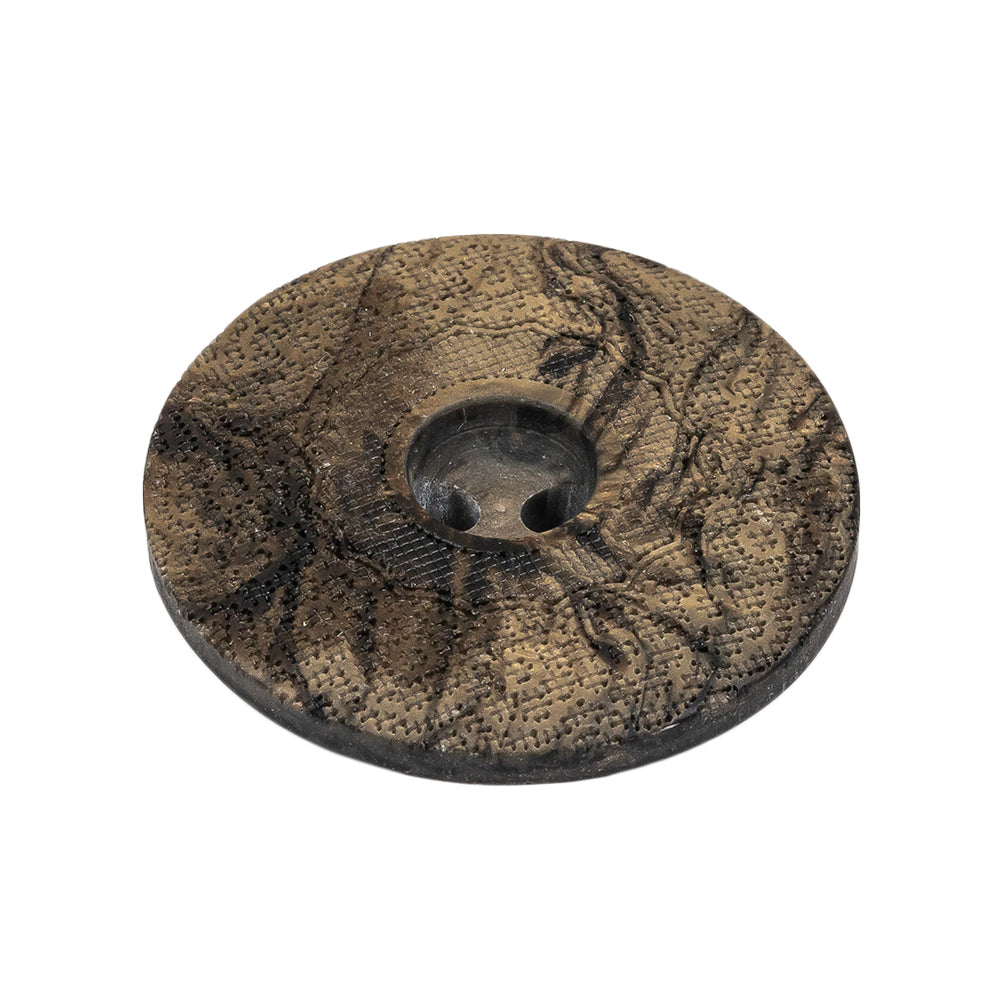 Italian Brown and Tan Wood-Look Lacy Textured Wide Rim 2-Hole Plastic Button - 44L/28mm Folded Italian Brown and Tan Wood-Look Lacy Textured Wide Rim 2-Hole Plastic Button - 44L/28mm Folded