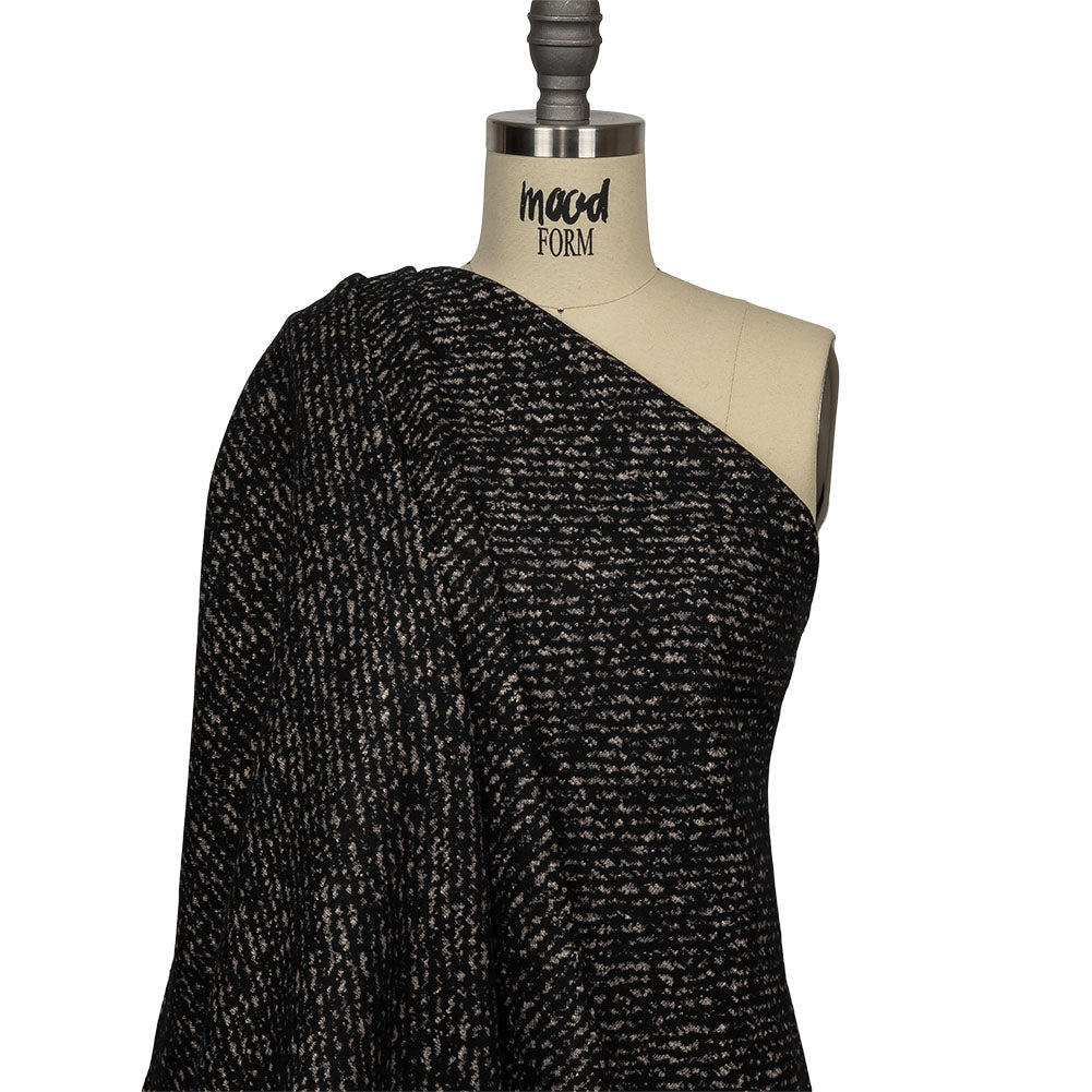 Black and Beige Speckled Diagonal Stripes Fulled Wool Knit Drape Black and Beige Speckled Diagonal Stripes Fulled Wool Knit Drape