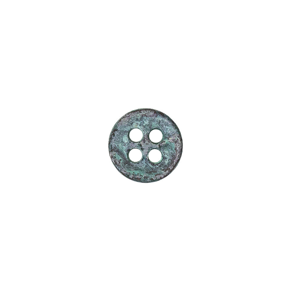 Italian Aqua and Lilac Oxidized Metal 4-Hole Button - 16L/10mm Detail Italian Aqua and Lilac Oxidized Metal 4-Hole Button - 16L/10mm Detail