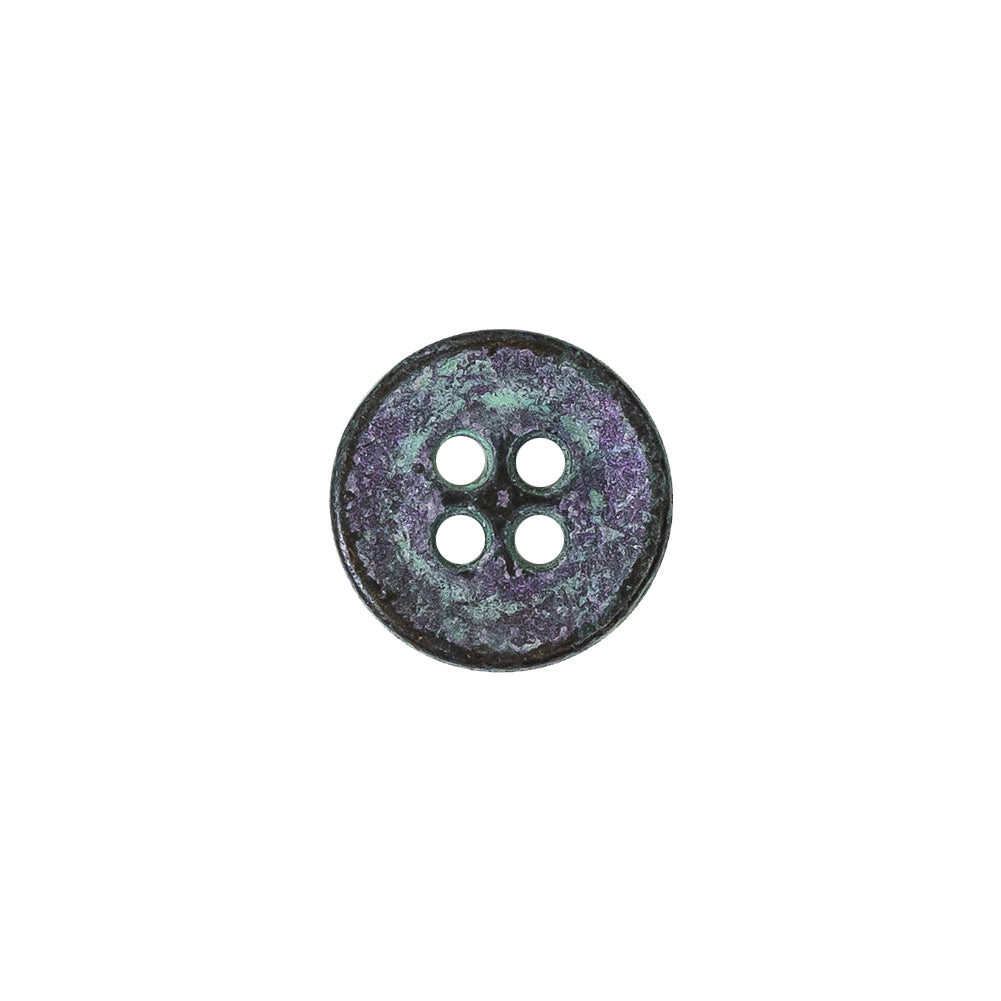 Italian Aqua and Lilac Oxidized Metal 4-Hole Button - 20L/12.5mm Detail Italian Aqua and Lilac Oxidized Metal 4-Hole Button - 20L/12.5mm Detail
