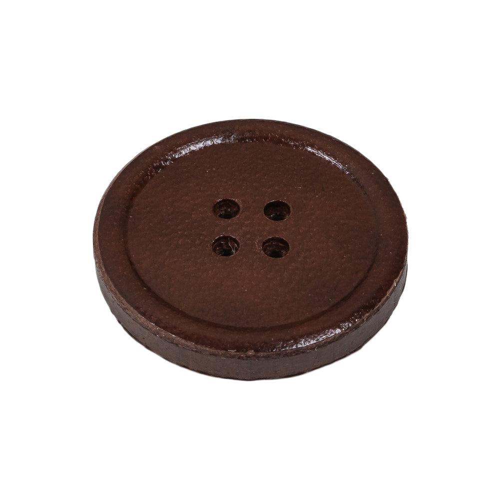 Italian Brown Low Convex 4-Hole Leather Button - 40L/25.5mm Folded Italian Brown Low Convex 4-Hole Leather Button - 40L/25.5mm Folded