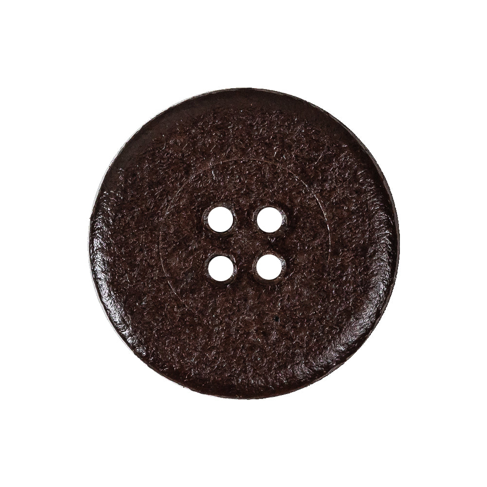 Italian Brown Low Convex 4-Hole Leather Button - 40L/25.5mm Detail Italian Brown Low Convex 4-Hole Leather Button - 40L/25.5mm Detail