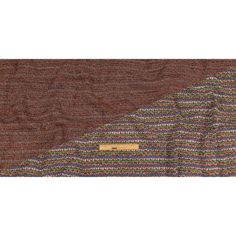 Italian Lime, Bright Blue and Light Pink Striped Boucle Wool Sweater Knit Full Italian Lime, Bright Blue and Light Pink Striped Boucle Wool Sweater Knit Full