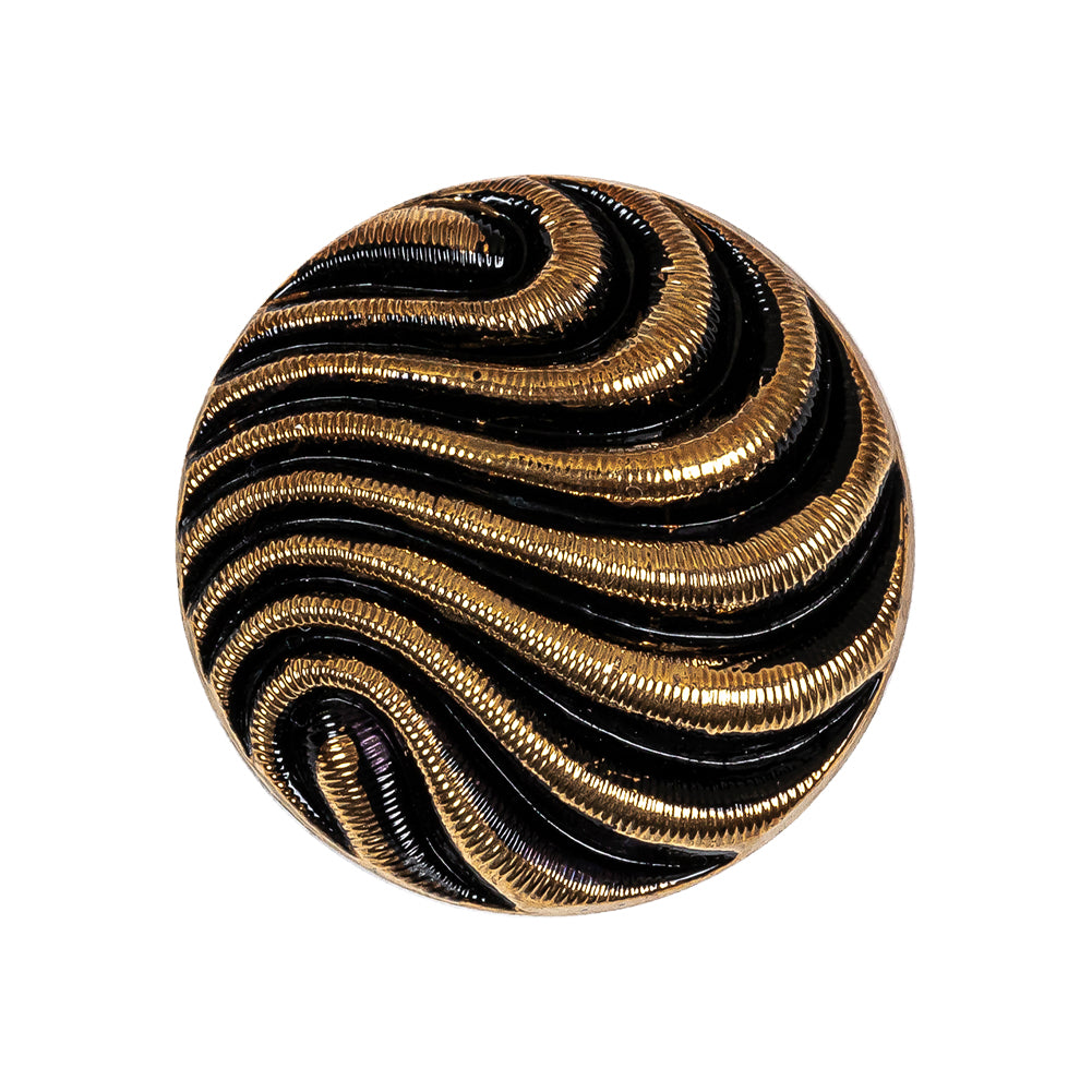 Black and Gold Textured Swirls Glass Shank Back Button - 42L/27mm Black and Gold Textured Swirls Glass Shank Back Button - 42L/27mm