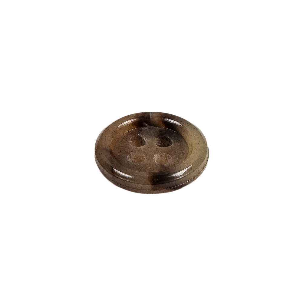 Tan and Brown Mottled Semitransparent 4-Hole Rolled Rim Plastic Button - 24L/15mm Folded