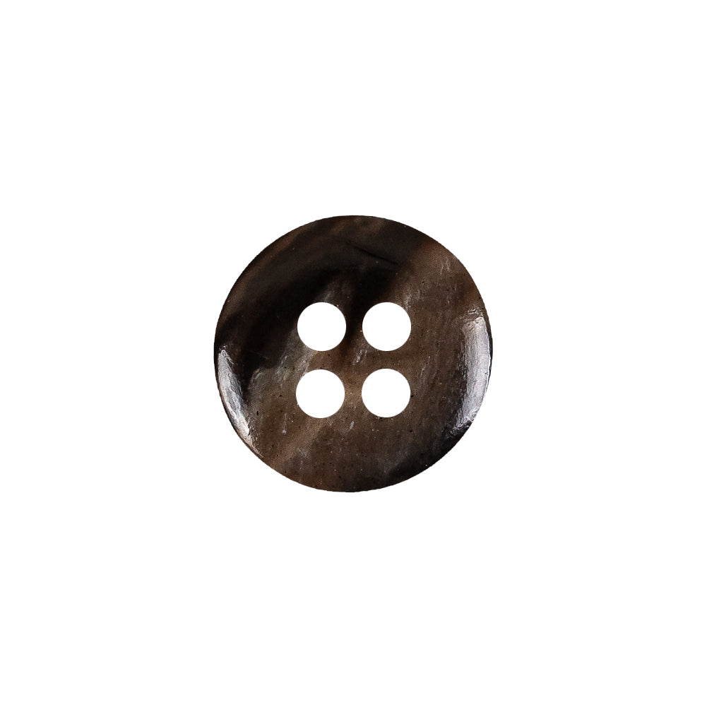 Dark Brown and Almond Mottled Semitransparent 4-Hole Rolled Rim Plastic Button - 24L/15mm Detail Dark Brown and Almond Mottled Semitransparent 4-Hole Rolled Rim Plastic Button - 24L/15mm Detail