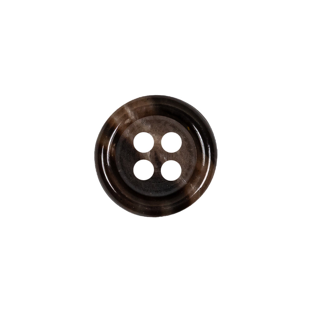 Dark Brown and Almond Mottled Semitransparent 4-Hole Rolled Rim Plastic Button - 24L/15mm Dark Brown and Almond Mottled Semitransparent 4-Hole Rolled Rim Plastic Button - 24L/15mm