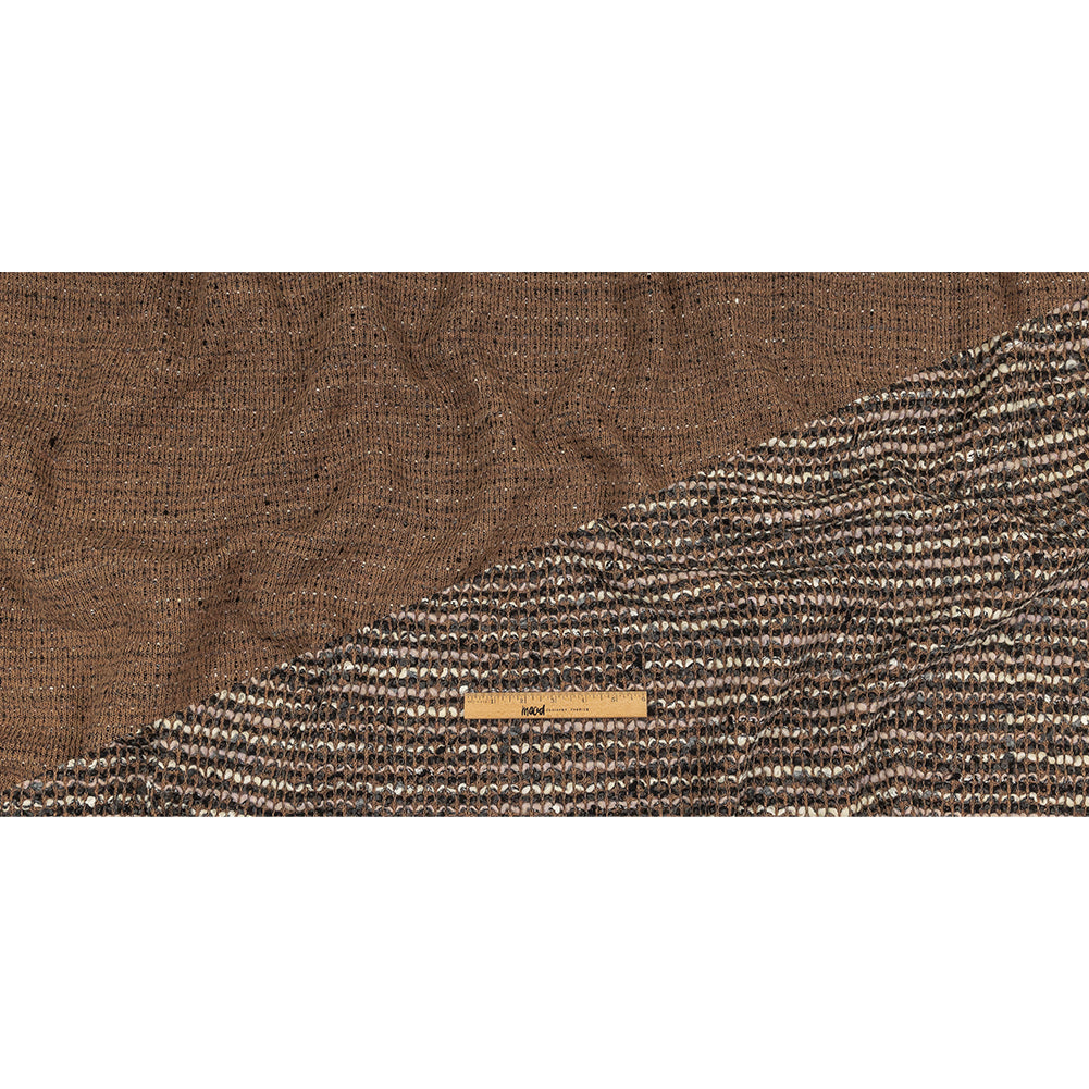 Italian Tan, Charcoal and Cream Striped Boucle Chunky Wool Knit Full Italian Tan, Charcoal and Cream Striped Boucle Chunky Wool Knit Full