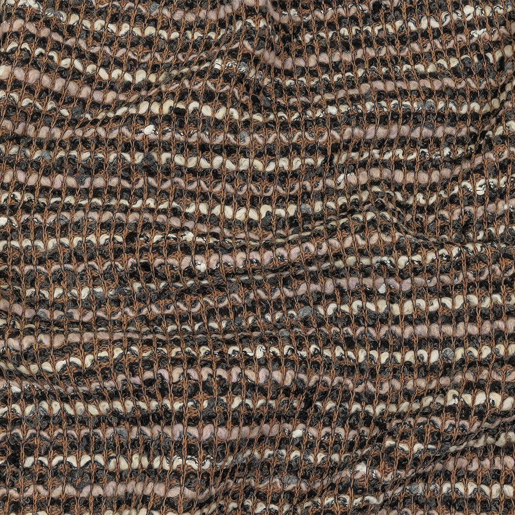 Italian Tan, Charcoal and Cream Striped Boucle Chunky Wool Knit Italian Tan, Charcoal and Cream Striped Boucle Chunky Wool Knit