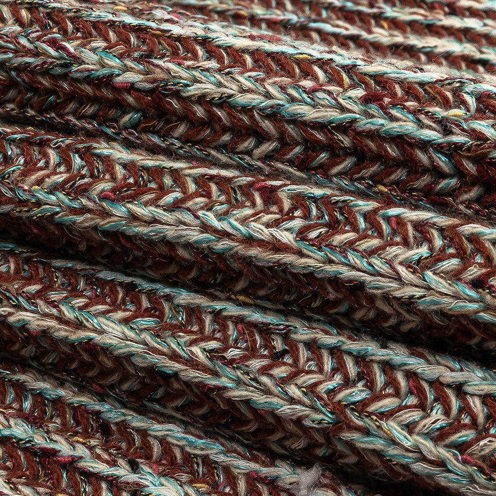 Tanager Turquoise, Rust Orange and Striped Mustard Chunky Sweater Knit Folded Tanager Turquoise, Rust Orange and Striped Mustard Chunky Sweater Knit Folded