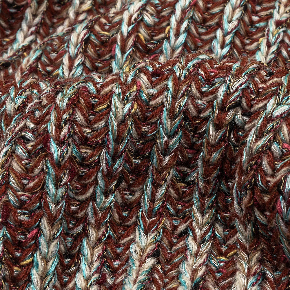 Tanager Turquoise, Rust Orange and Striped Mustard Chunky Sweater Knit Detail Tanager Turquoise, Rust Orange and Striped Mustard Chunky Sweater Knit Detail