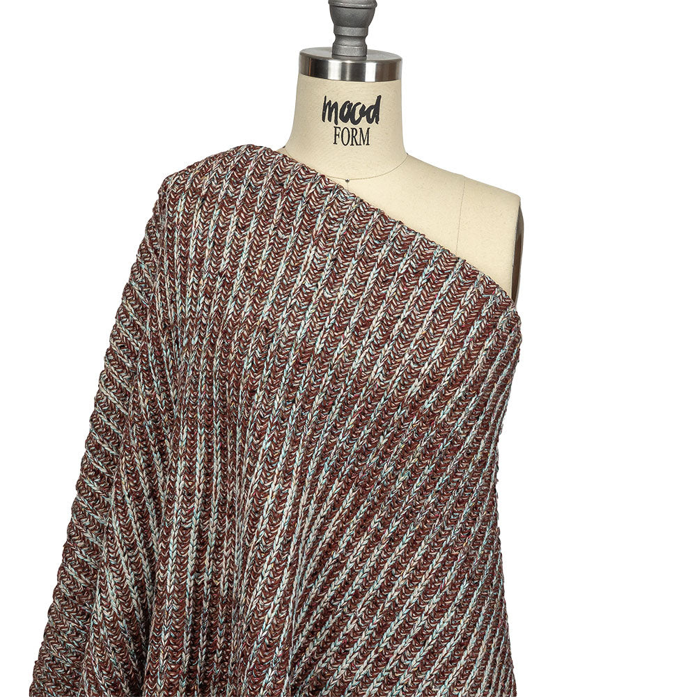Tanager Turquoise, Rust Orange and Striped Mustard Chunky Sweater Knit Drape Tanager Turquoise, Rust Orange and Striped Mustard Chunky Sweater Knit Drape