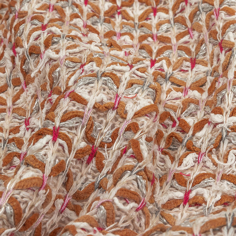 Italian Ivory, Camel and Pink Tactile Cotton and Polyester Sweater Knit Detail Italian Ivory, Camel and Pink Tactile Cotton and Polyester Sweater Knit Detail