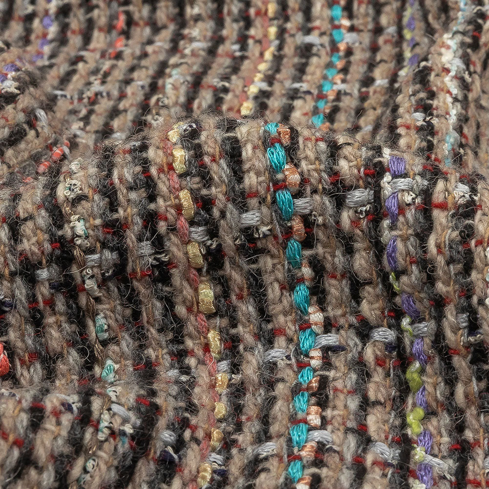 Italian Charcoal, Beige and Multicolor Blended Wool Tweed Woven Detail Italian Charcoal, Beige and Multicolor Blended Wool Tweed Woven Detail