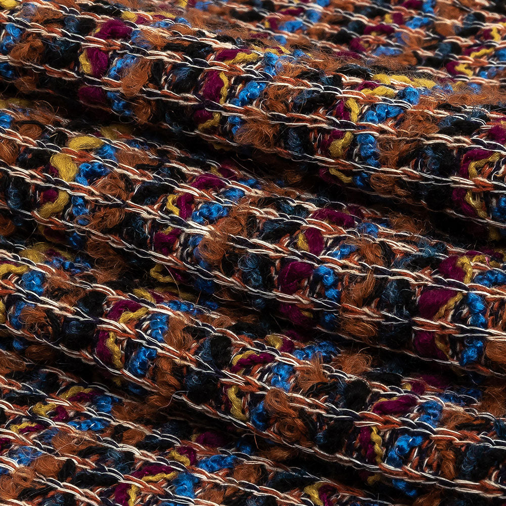 Italian Rust, Fuchsia and Blue Striped Boucled Chunky Wool Sweater Knit Folded Italian Rust, Fuchsia and Blue Striped Boucled Chunky Wool Sweater Knit Folded