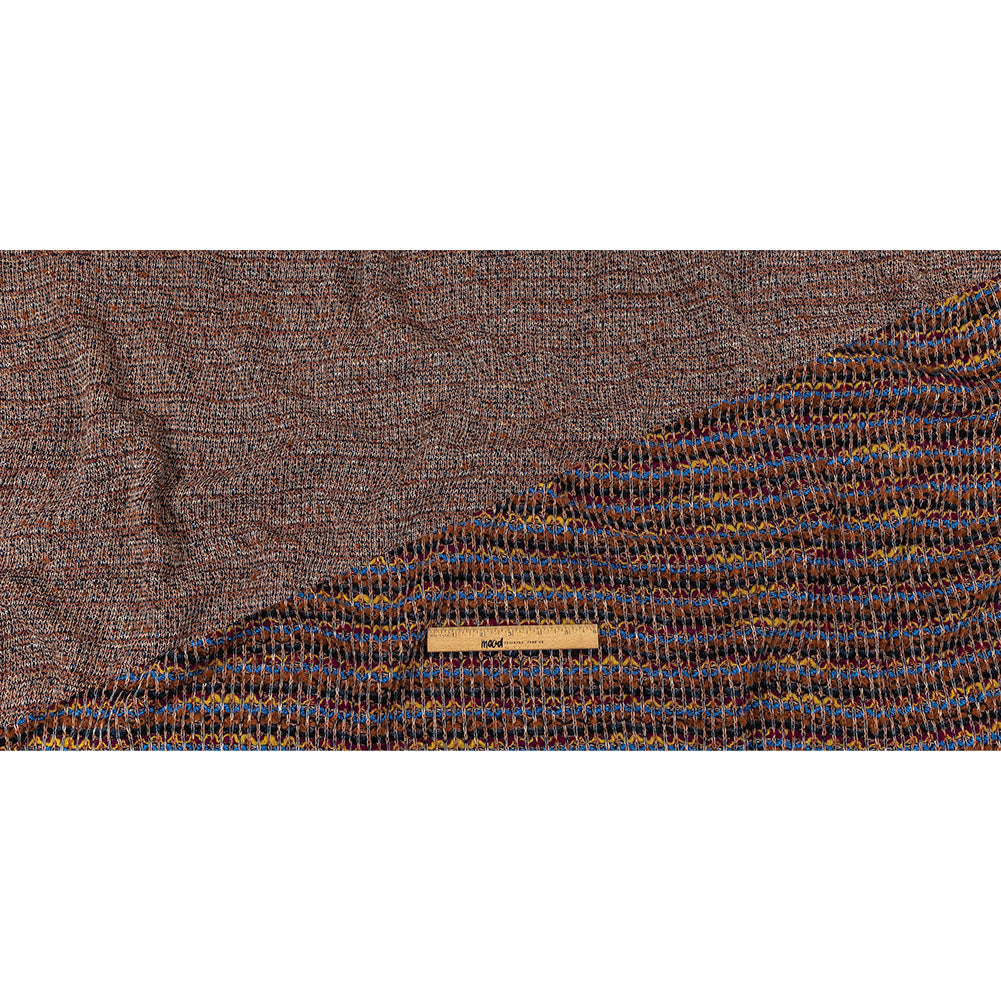 Italian Rust, Fuchsia and Blue Striped Boucled Chunky Wool Sweater Knit Full Italian Rust, Fuchsia and Blue Striped Boucled Chunky Wool Sweater Knit Full