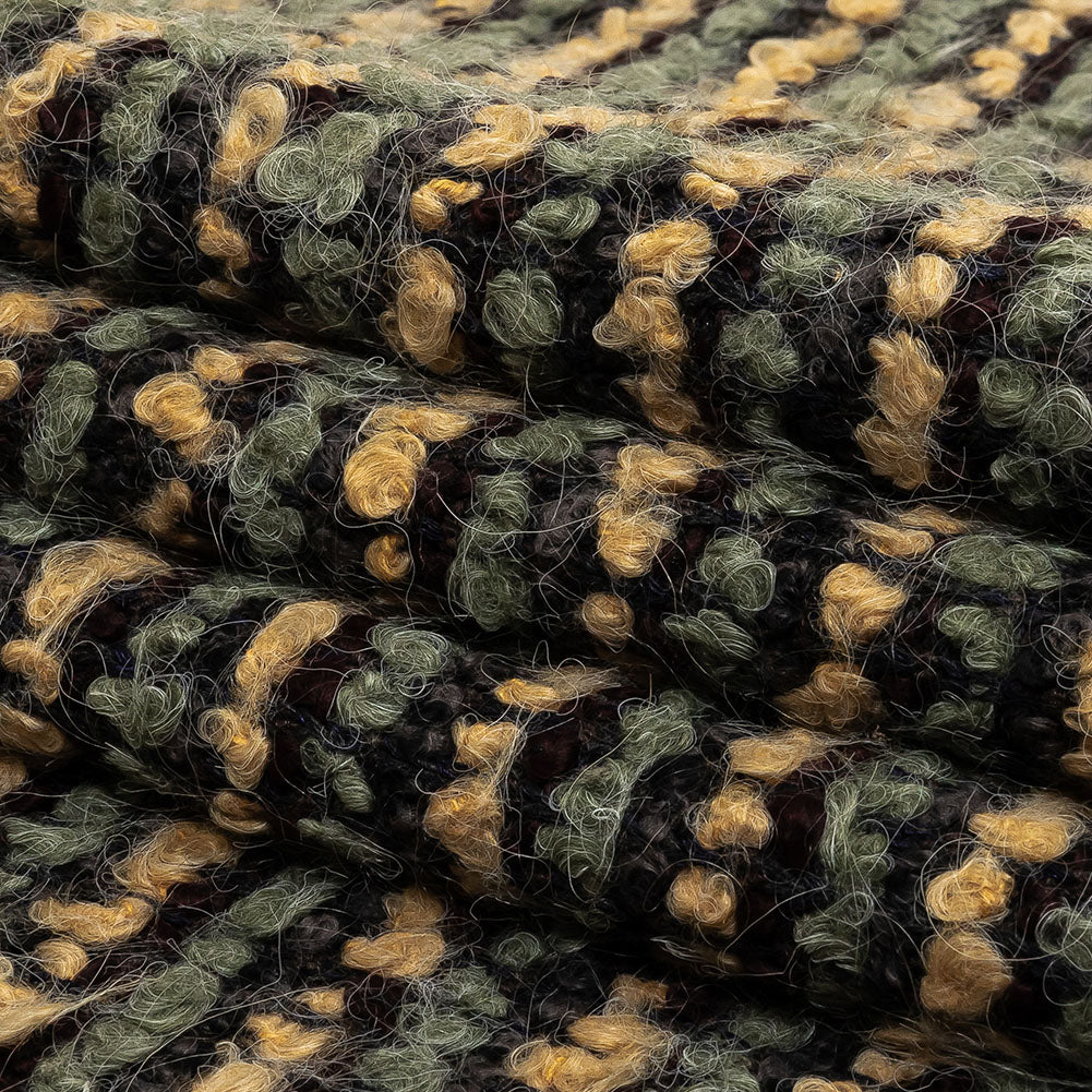 Yellow Beige, Tea and Coffee Striped Boucle Chunky Wool Sweater Knit Folded Yellow Beige, Tea and Coffee Striped Boucle Chunky Wool Sweater Knit Folded