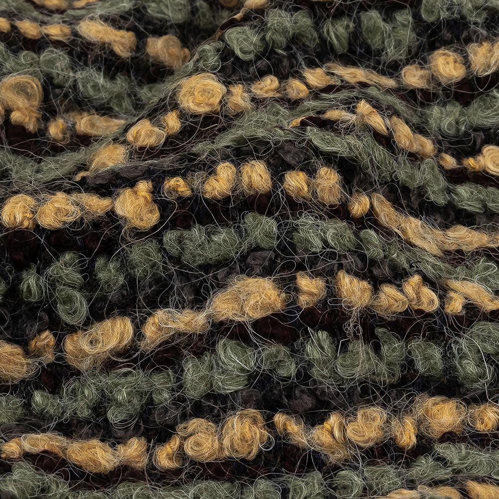 Yellow Beige, Tea and Coffee Striped Boucle Chunky Wool Sweater Knit Detail Yellow Beige, Tea and Coffee Striped Boucle Chunky Wool Sweater Knit Detail