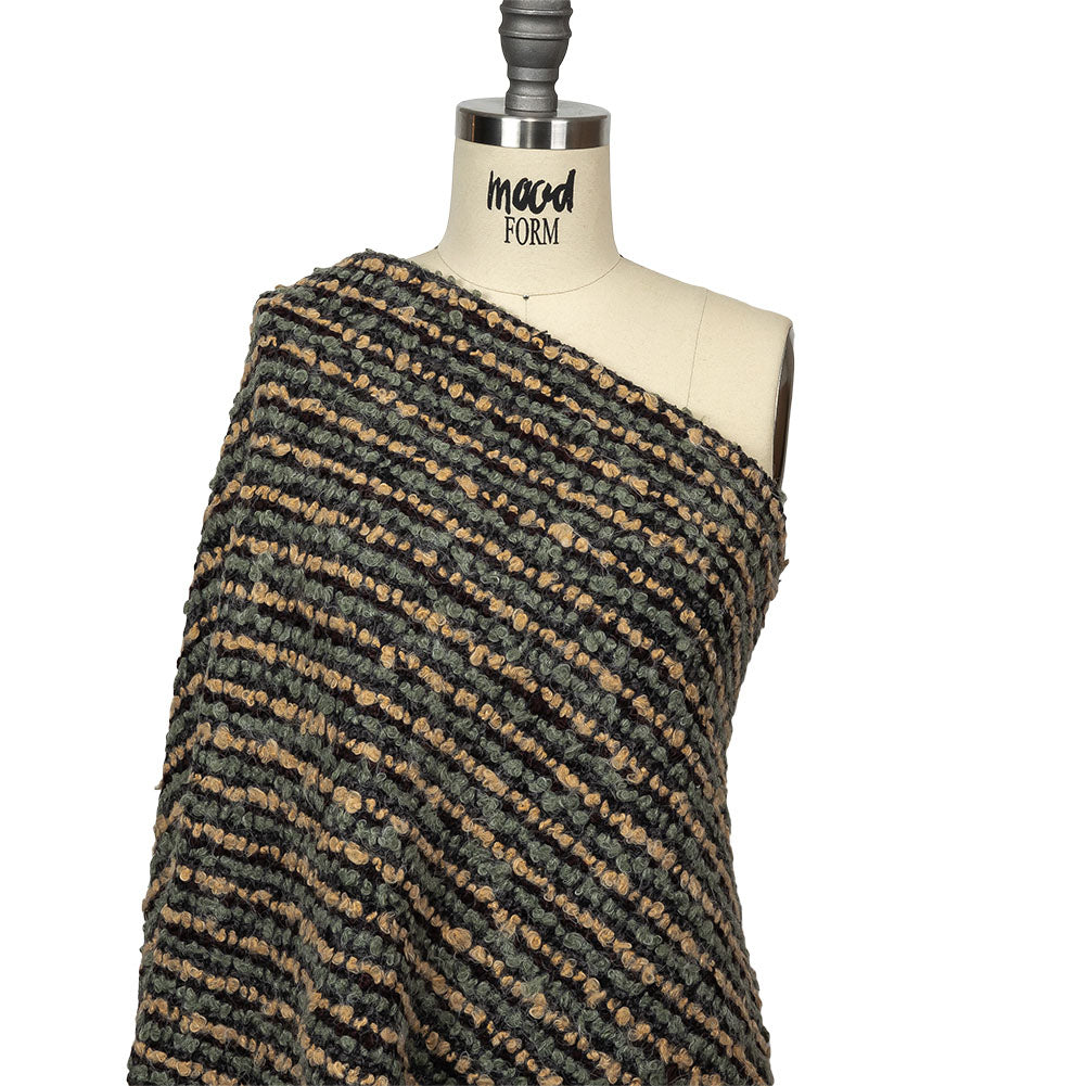 Yellow Beige, Tea and Coffee Striped Boucle Chunky Wool Sweater Knit Drape Yellow Beige, Tea and Coffee Striped Boucle Chunky Wool Sweater Knit Drape