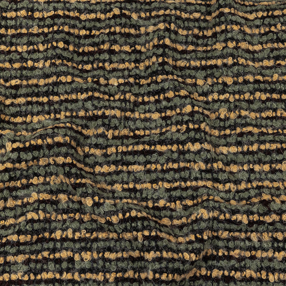 Yellow Beige, Tea and Coffee Striped Boucle Chunky Wool Sweater Knit Yellow Beige, Tea and Coffee Striped Boucle Chunky Wool Sweater Knit