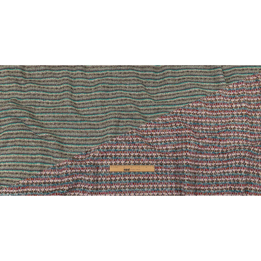 Italian Taupe, Keepsake Lilac and Teal Striped Boucle Chunky Wool Sweater Knit Full Italian Taupe, Keepsake Lilac and Teal Striped Boucle Chunky Wool Sweater Knit Full
