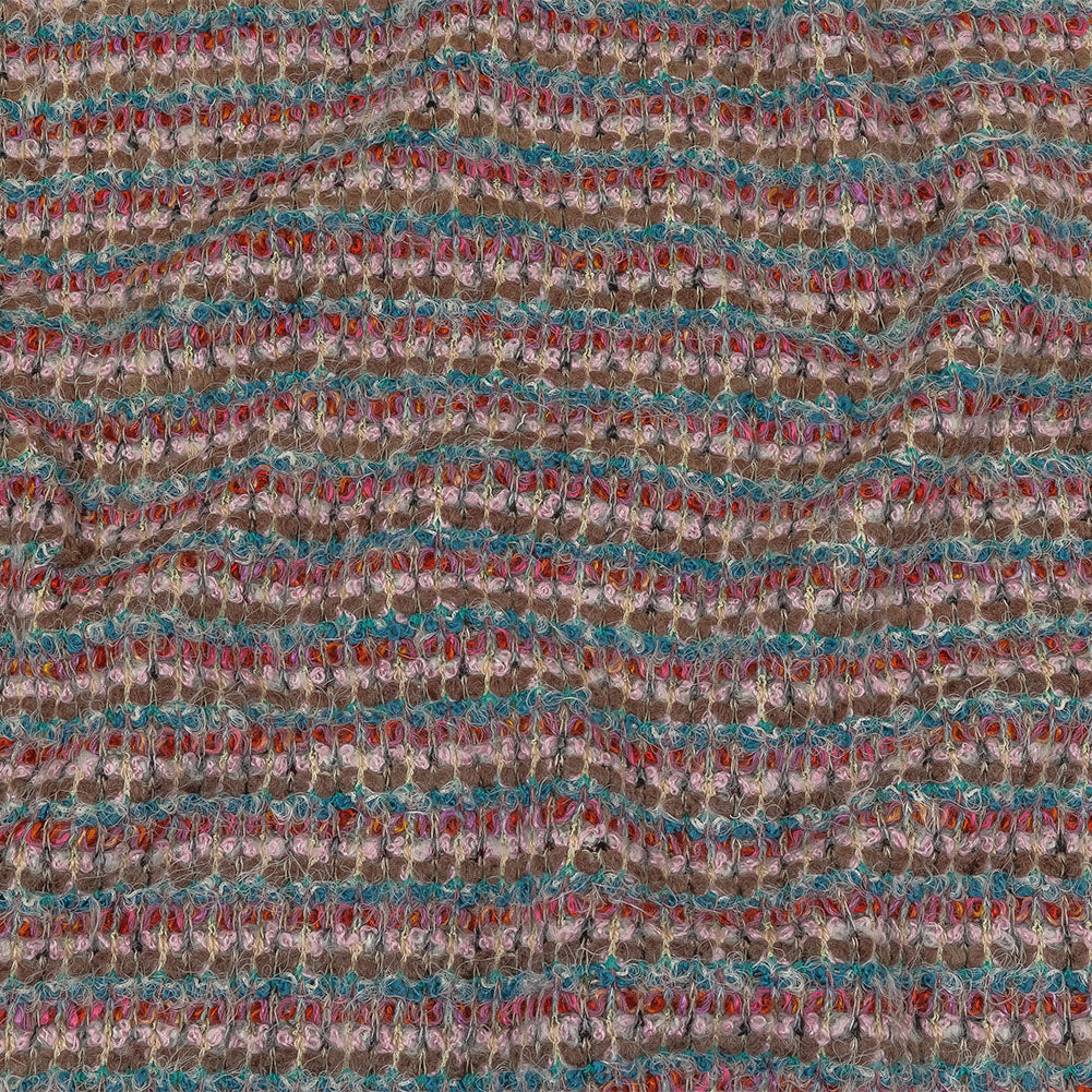 Italian Taupe, Keepsake Lilac and Teal Striped Boucle Chunky Wool Sweater Knit Italian Taupe, Keepsake Lilac and Teal Striped Boucle Chunky Wool Sweater Knit