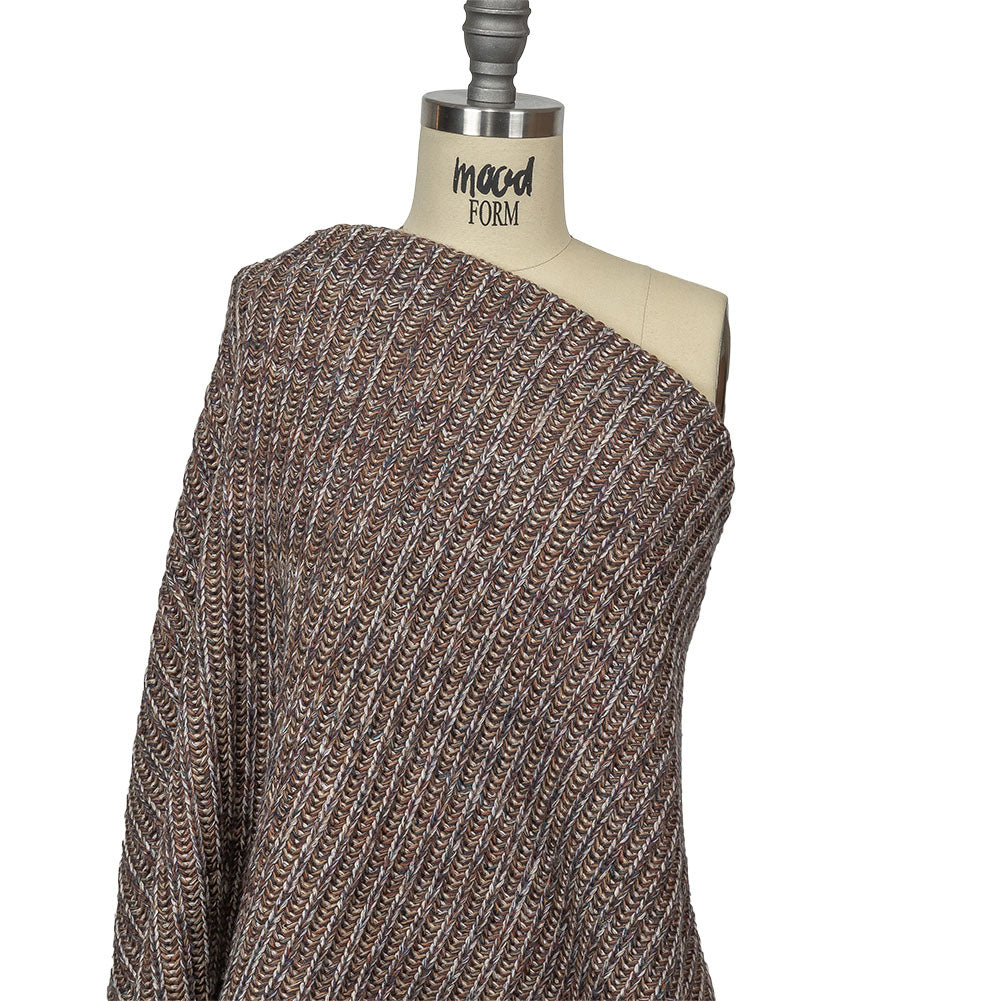 Italian Beige, Barrier Reef and White Tweedy Blended Wool Ribbed Sweater Knit Drape Italian Beige, Barrier Reef and White Tweedy Blended Wool Ribbed Sweater Knit Drape