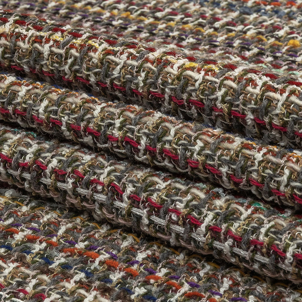 Italian White, Gray and Multicolor Blended Wool Tweed Folded Italian White, Gray and Multicolor Blended Wool Tweed Folded
