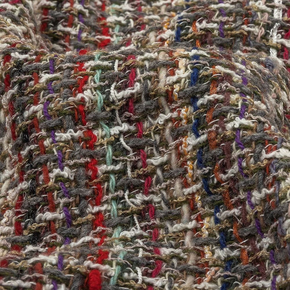 Italian White, Gray and Multicolor Blended Wool Tweed Detail Italian White, Gray and Multicolor Blended Wool Tweed Detail