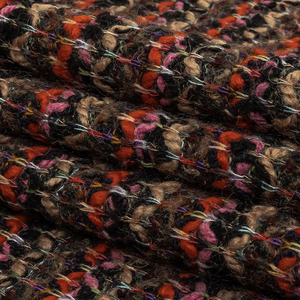 Italian Pink, Black and Orange Striped Boucle Chunky Blended Wool Sweater Knit Folded Italian Pink, Black and Orange Striped Boucle Chunky Blended Wool Sweater Knit Folded