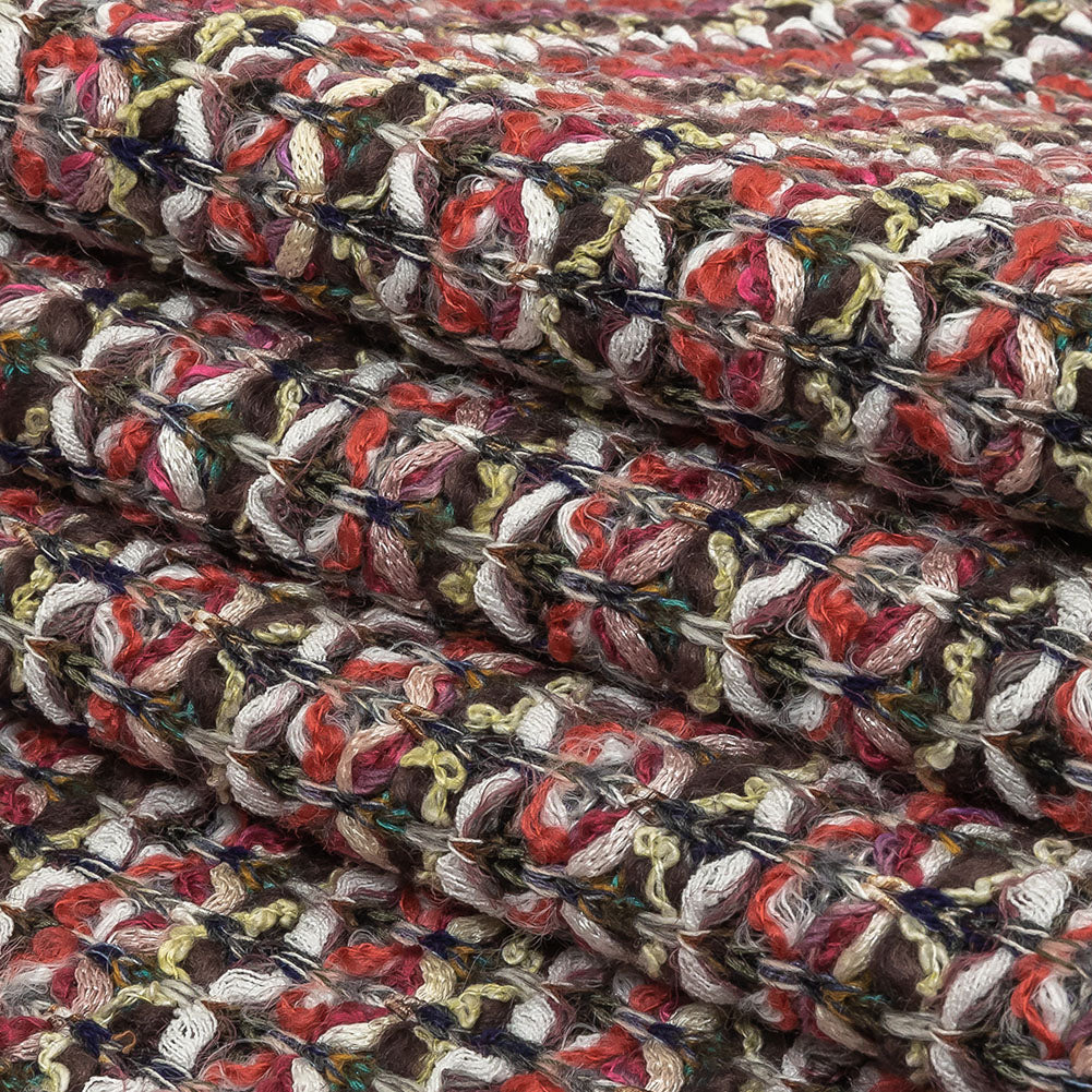 Italian Pink, White, and Olive Striped Boucle Chunky Blended Wool Sweater Knit Folded Italian Pink, White, and Olive Striped Boucle Chunky Blended Wool Sweater Knit Folded