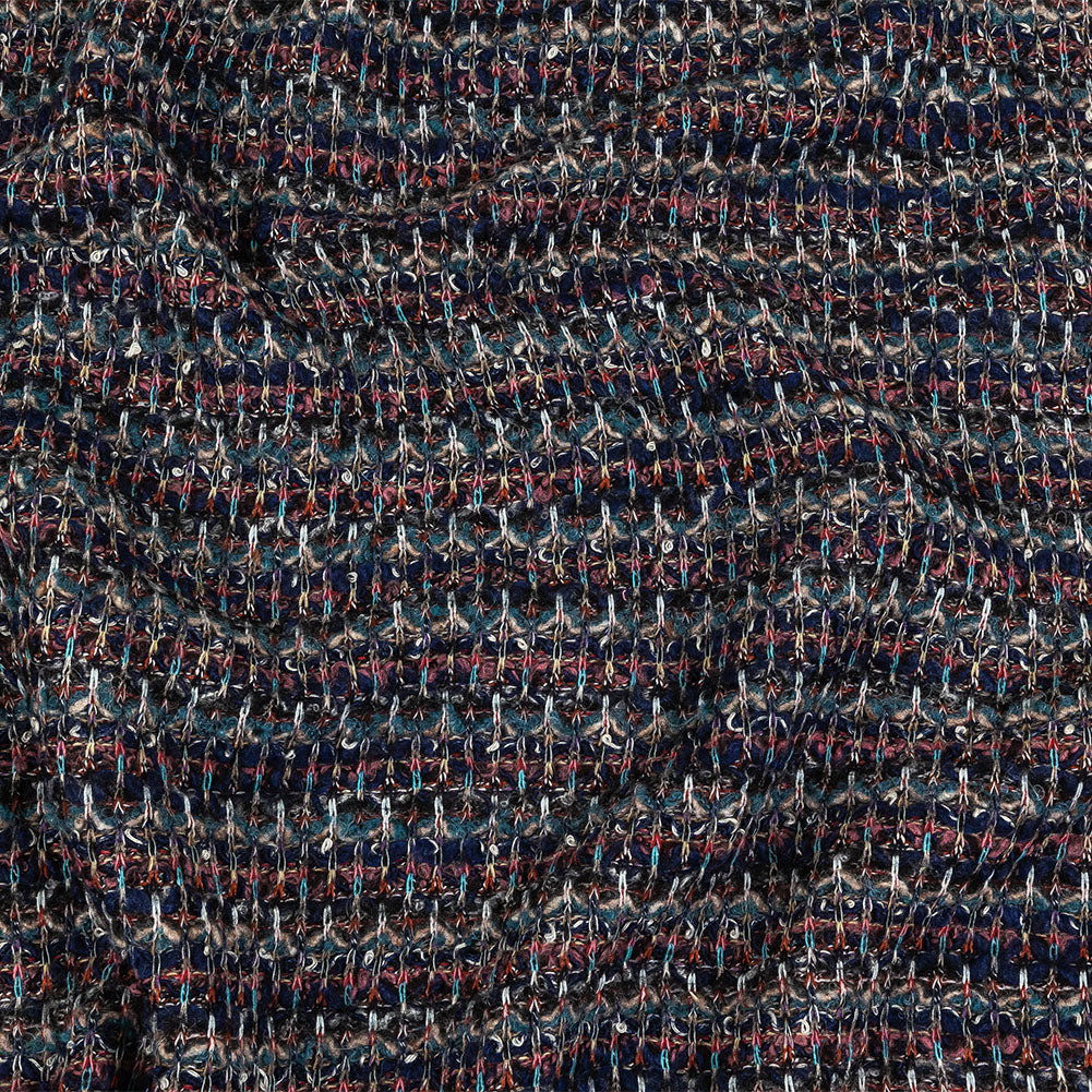Pink, Dusty Teal and Navy Striped Boucle Blended Wool Sweater Knit Pink, Dusty Teal and Navy Striped Boucle Blended Wool Sweater Knit