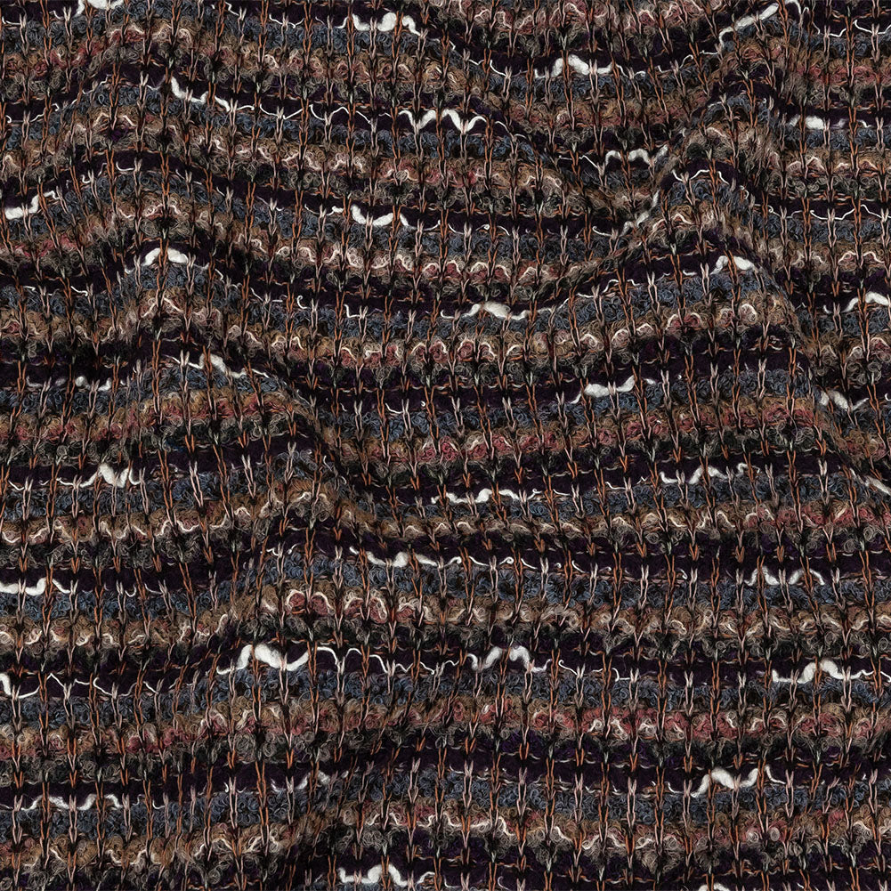 Dusty Blue, Olive and Mysterioso Striped Boucle Blended Wool Sweater Knit Dusty Blue, Olive and Mysterioso Striped Boucle Blended Wool Sweater Knit